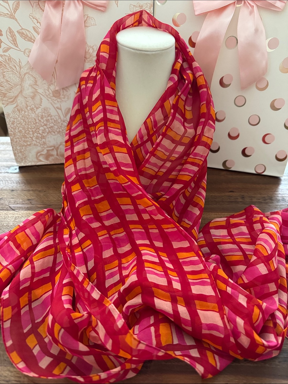 Vibrant Pink Plaid Lightweight Scarf